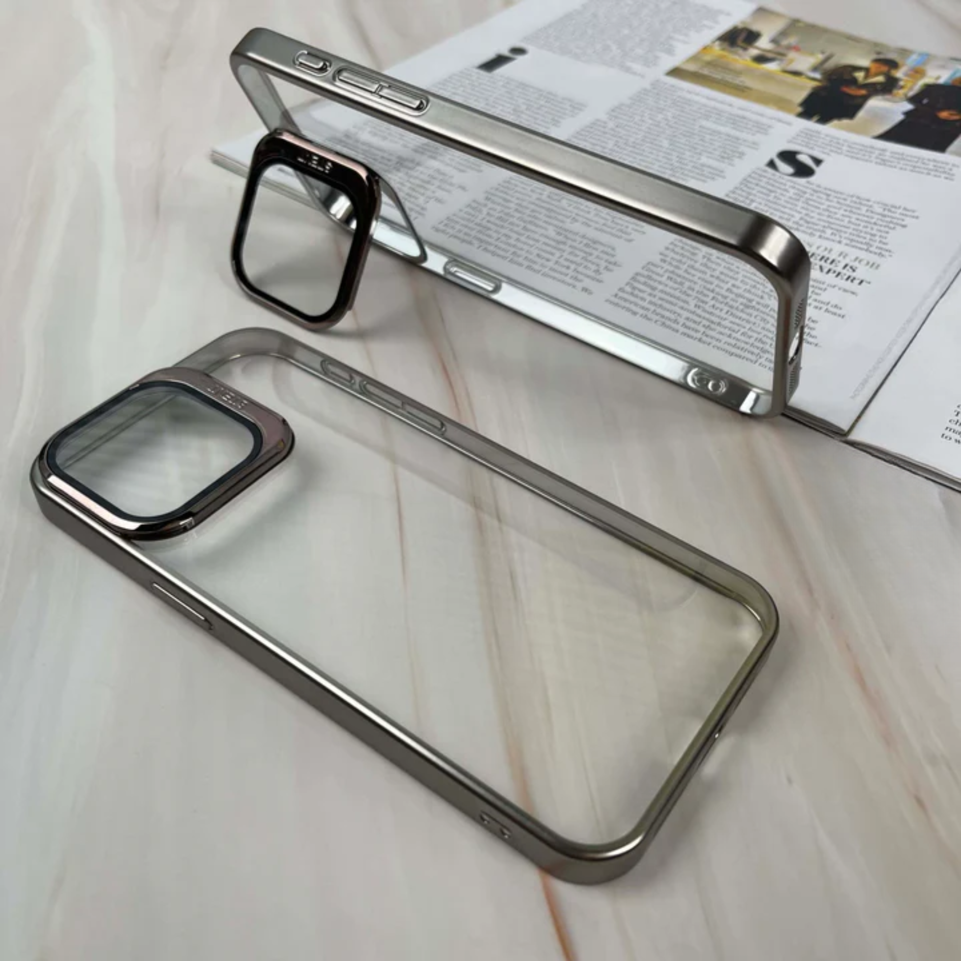 iPhone 15 Series Invisible Kickstand Clear Case With Lens Protector