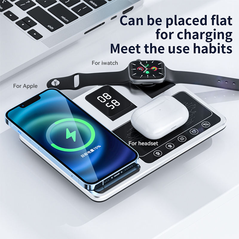 4 in 1 Wireless Charger Stand + Clock Alarm Touch Sensor 30w fast charging for iPhone, Apple watch, AirPods & Many devices