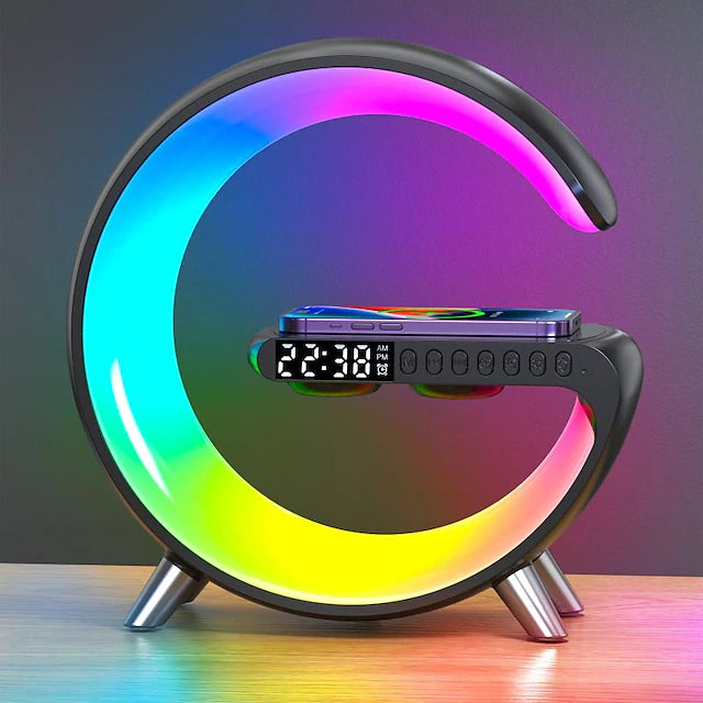 Multifunctional 15W Wireless Charger Built-in Bluetooth Speaker APP Control RGB Night Light Alarm Clock Fast Charging Station for Iphone 13 14 Samsung Xiaomi