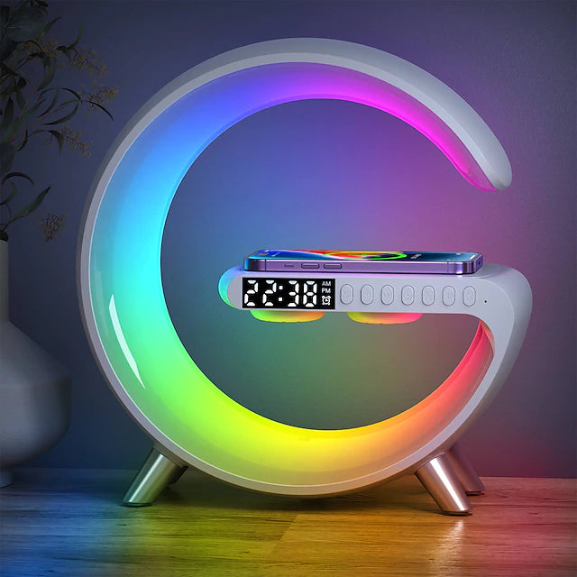 Multifunctional 15W Wireless Charger Built-in Bluetooth Speaker APP Control RGB Night Light Alarm Clock Fast Charging Station for Iphone 13 14 Samsung Xiaomi